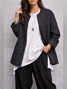 Eileen Fisher Black Textured Jacket Lagenlook Oversized Open Front